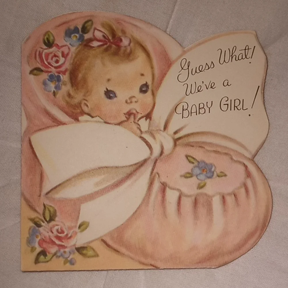 Vintage Rust Craft Baby Girl Birth Announcement Card